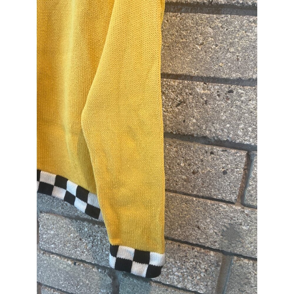 Coldwater Creek Yellow Knit Zip Cardigan With Taxi Charm & Checkerboard Trim M T - Picture 4 of 6